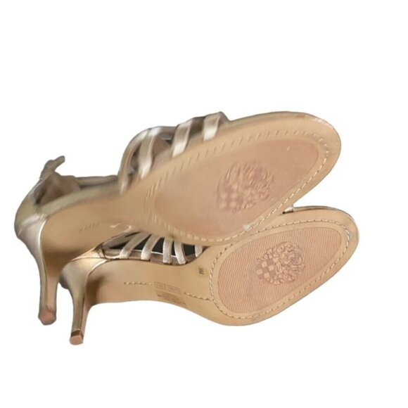 Vince Camuto Petronia Gold Asymmetrical Cage Sandal 9 - Picture 6 of 7